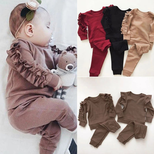 Solid Long Sleeve Sweatshirt Outfits Clothes Set