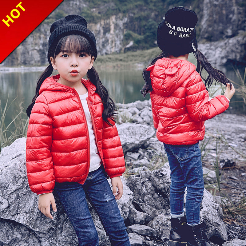 Children's cotton-padded with thin ears down jacket