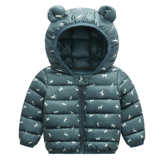 Children's cotton-padded with thin ears down jacket